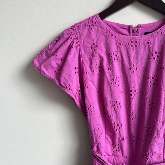 ANN TAYLOR Dress Peony Pink Eyelet Flutter Sleeve Midi Sz 8 - Picture 4 of 9